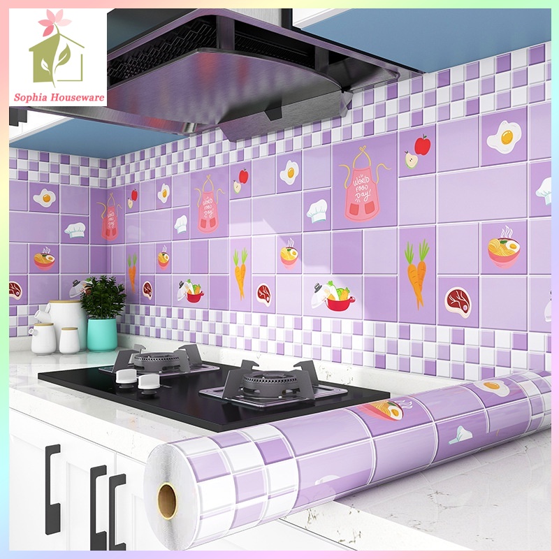 Stiker Dapur Ukuran 60Cm X 3M Motif Best Seller Karakter Bunga Kotak Stiker Dapur Anti Minyak Anti Api Wallpaper Dapur & Kamar Mandi