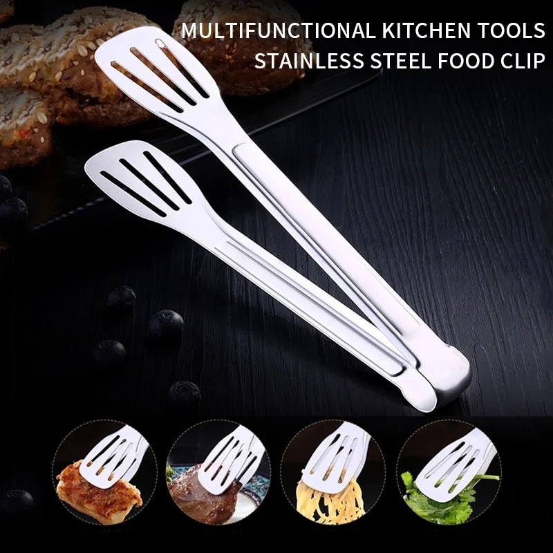 Thép không gỉ ba dây kẹp gắp thực phẩm kẹp bánh mì chống nóng Pastry Kẹp BBQ kẹp gắp salad Buffet dụng cụ nấu ăn thức ăn nhà bếp phục vụ