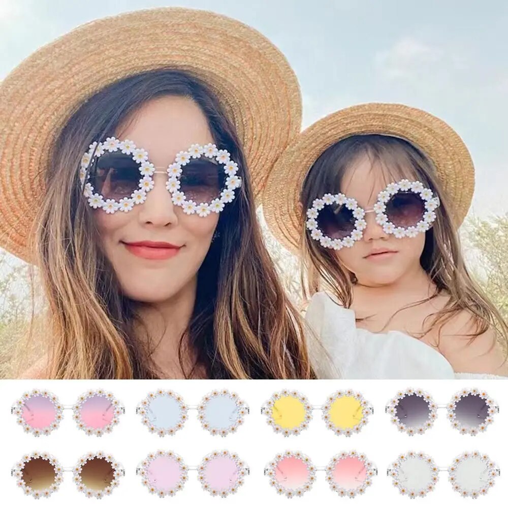 Retro Daisy Flower Sunglasses for Adults and Kids Round Frame Sun Glasses Fashion Funny Festival Party Glasses Shades Sunglasses grnh