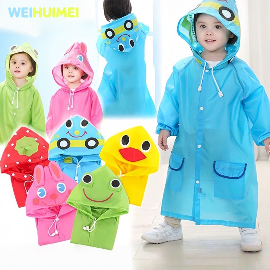 WEIHUIMEI เสื้อกันฝนเด็กลายการ์ตูนน่ารัก เนื้อผ้าหนา เสื้อกันฝน ทารกชายและหญิงสามารถสวมใส่ได้  (เหมาะสำหรับ 90-130cm.)