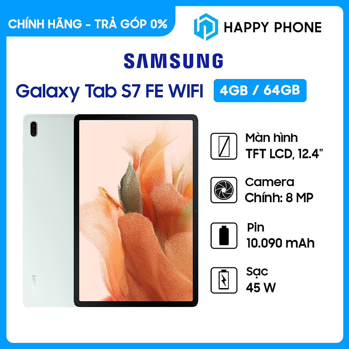 Máy tính bảng Samsung Galaxy Tab S7 FE WIFI (4GB/64GB) - Hàng chính hãng - Đã kích hoạt bảo hành điện tử