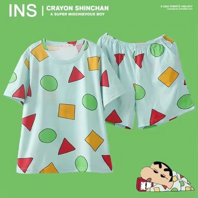 Bộ Đồ Ngủ Ngắn Tay Họa Tiết shin Cậu Bé Bút Chì Kiểu Nhật Hàn Thời Trang Mùa Hè Cho Nữ