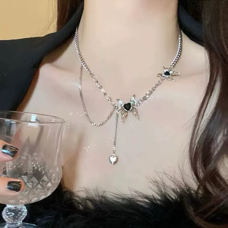 Vòng cổ cá tính đính đá đen, dây chuyền phong cách unisex