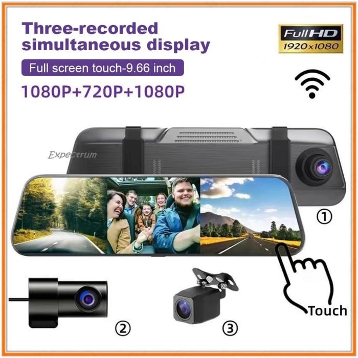 DASHCAM / CAR DVR 3 CAMERA MIRROR DASH CAMERA HD 1080P WIFI, FRONT REAR & CABIN-Megavia Store Harga 1,324,000 rupiah*Gratis Ongkir