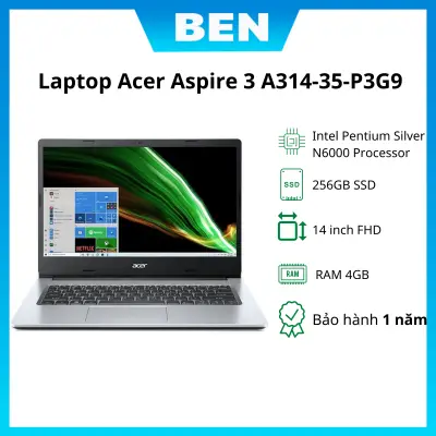 Máy tính xách tay Acer Aspire 3 A314-35-P3G9/ Silver/ Intel Pentium Silver N6000 Processor (1.1Ghz, 4MB)/ RAM 4GB DDR4/ 256GB SSD/ Intel UHD Graphics/ 14inch HD/ Win 11/ 1Yr