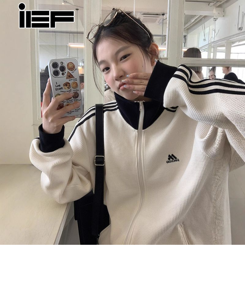 Ief Quá Khổ Mỹ Retro Áo khoác bóng chày Cho Phụ Nữ Mùa Xuân 2025 Giản Dị Zip-up vừa rộng áo thời trang