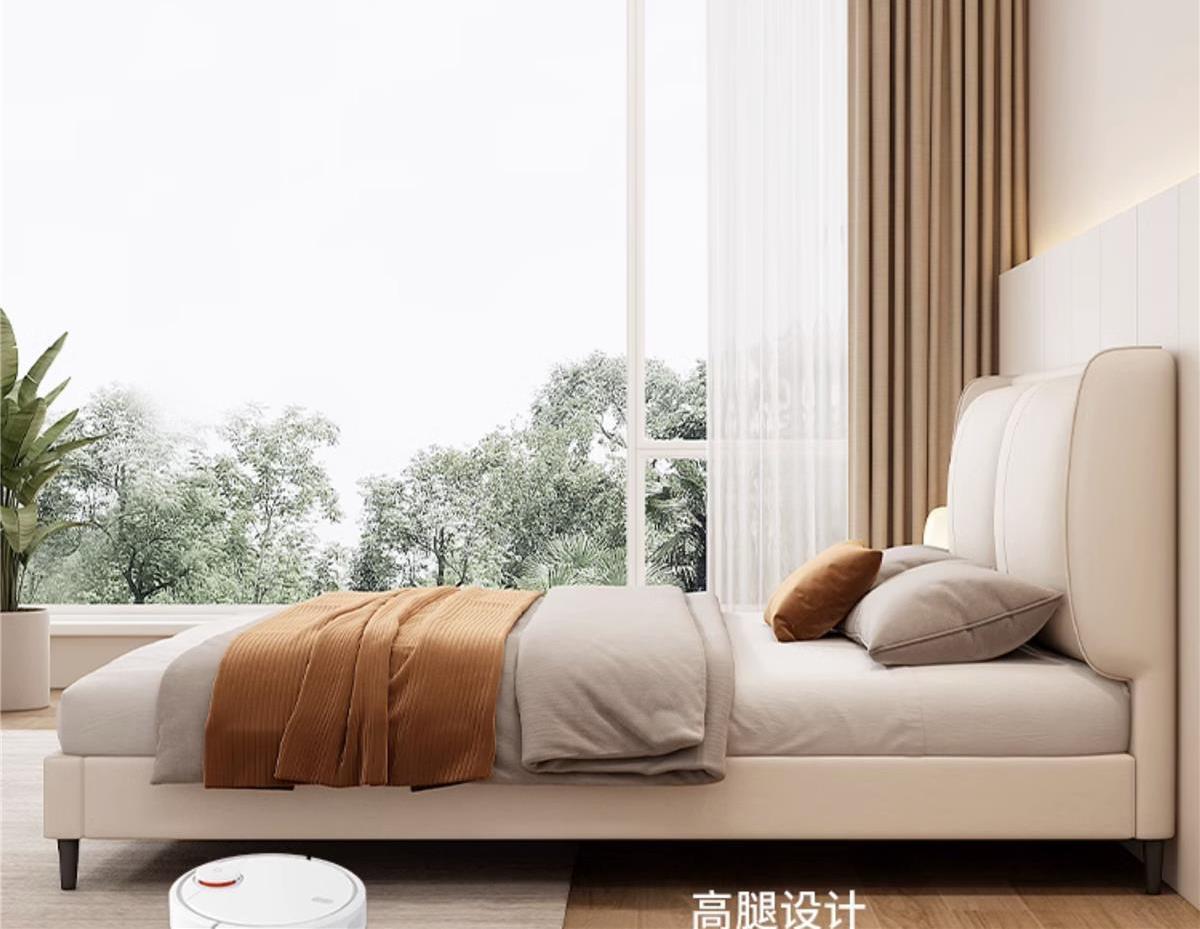 Massivholz-Doppelbett Neue weiche Tasche Lederbett Kleine Wohnung Modernes schlichtes Hauptschlafzimmer Ehebett Nordic Light Luxusbett aus Stoff