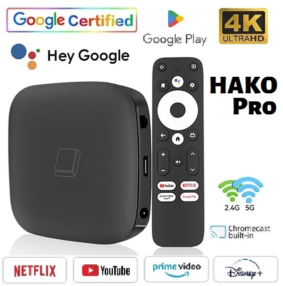 Hako Pro: Android 11 TV Box with Google Certification! 2GB RAM + 16GB ROM, 4K Ultra HD, Bluetooth 5.0 Voice Search
