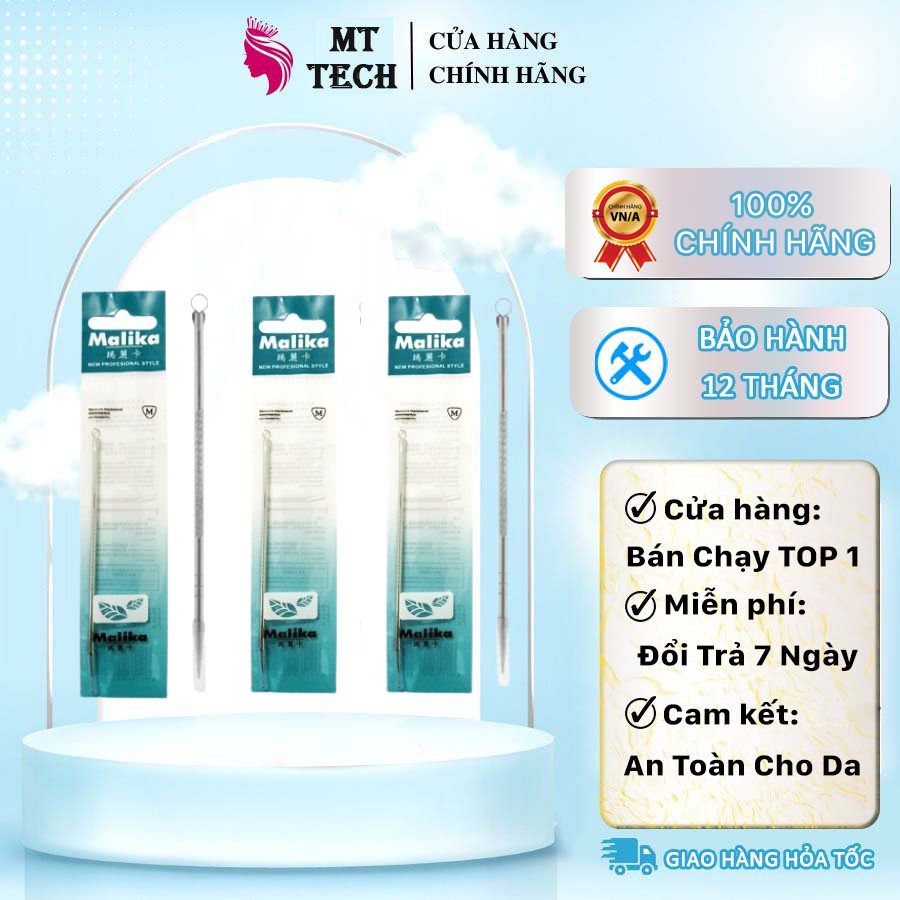Cây nặn mụn, đầu nhọn đầu tròn que năn mụn inox 2 đầu malika dùng chăm sóc da nặn mụn.