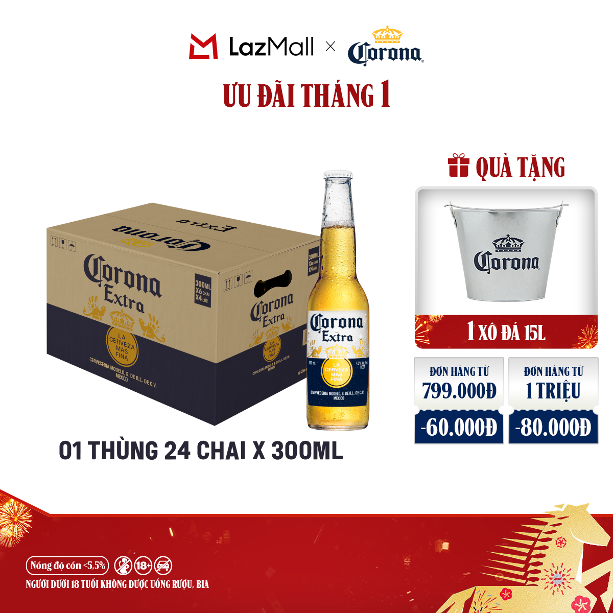 Thùng 24 Chai Bia Corona Extra Nhập Khẩu 300ml chai
