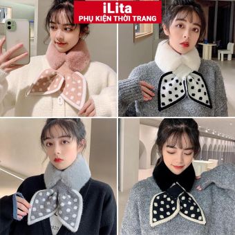 Khăn quàng choàng cổ nữ mùa đông len lông cừu choàng cổ đính charm đẹp giữ ấm đủ màu trơn chấm bi đen, đỏ, be, hồng