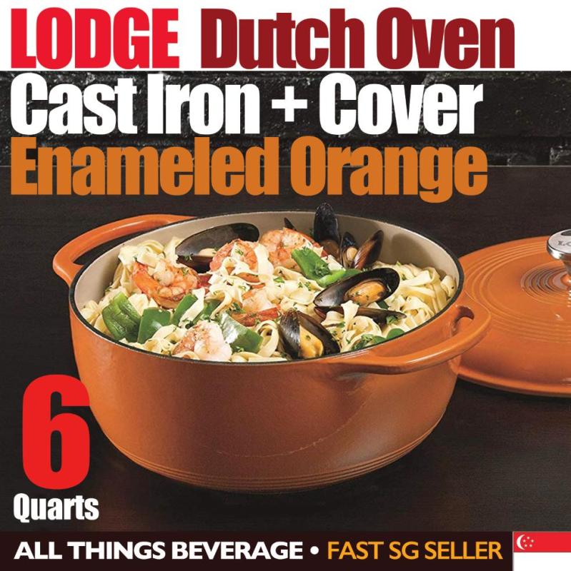 Lodge Enameled Cast Iron Dutch Oven, 6 Quart 5.7L, Orange Pumpkin Singapore