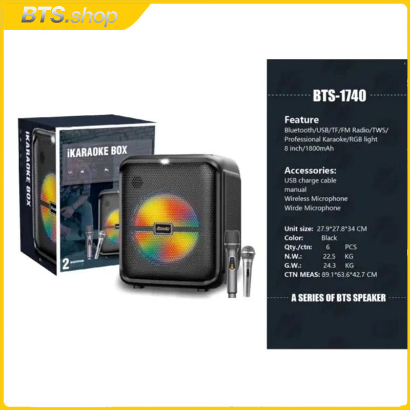 Bts.Shop BTS-1740 Portable speaker Bluetooth subwoofer, rechargeable BRudo with MIcrophone