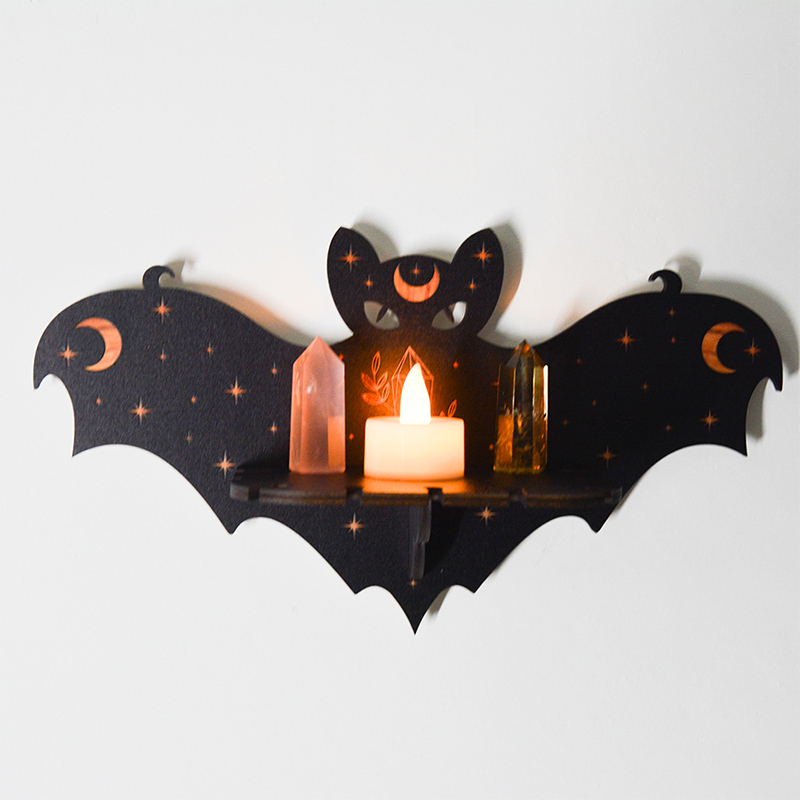 Bluesea BAT Kệ Quan Tài Kệ ma quái Kệ treo Goth trang trí BAT kệ gỗ Gothic