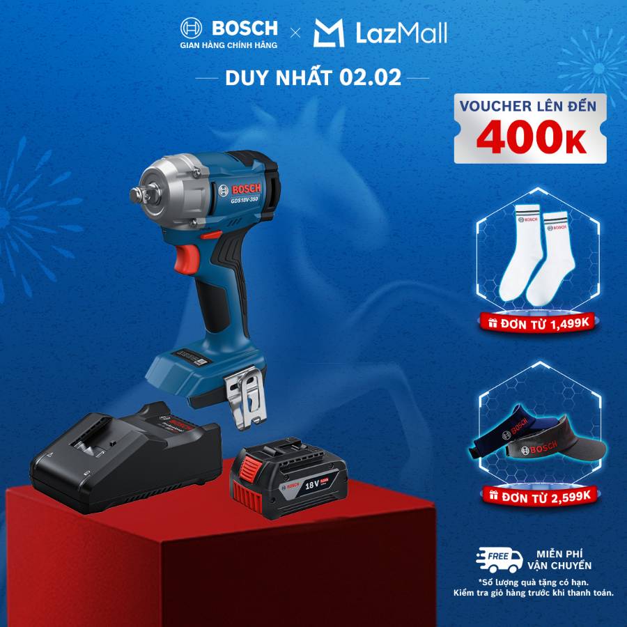 Máy siết ốc dùng pin Bosch GDS 18V-350 Solo + Bộ Sạc GAL 18V-40 và 1 Pin GBA 4.0Ah MỚI