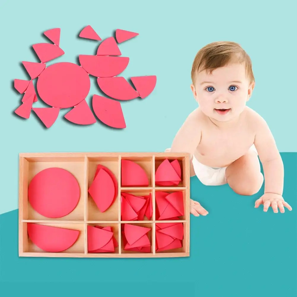 Montessori Material Wooden Mathematics Fraction Division Circles Teaching Aids With Box Toy Educational Toys For Children