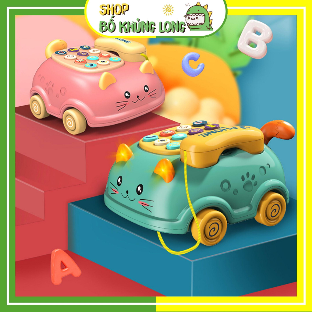 Đồ Chơi Ô Tô Điện Thoại Mèo Kéo Chạy Pin 16 Chức Năng Cho Bé Điện Thoại Cà Rốt Cho Bé - BỐ KHỦNG LONG