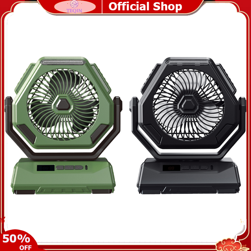 TEQIN Portable Camping Fan With LED Light Rechargeable 6000Mah Outdoor Camping Fan 6” Rotation Tent Fan For Travel Fishing Picnic ราคา 505 บาท*ส่งฟรี