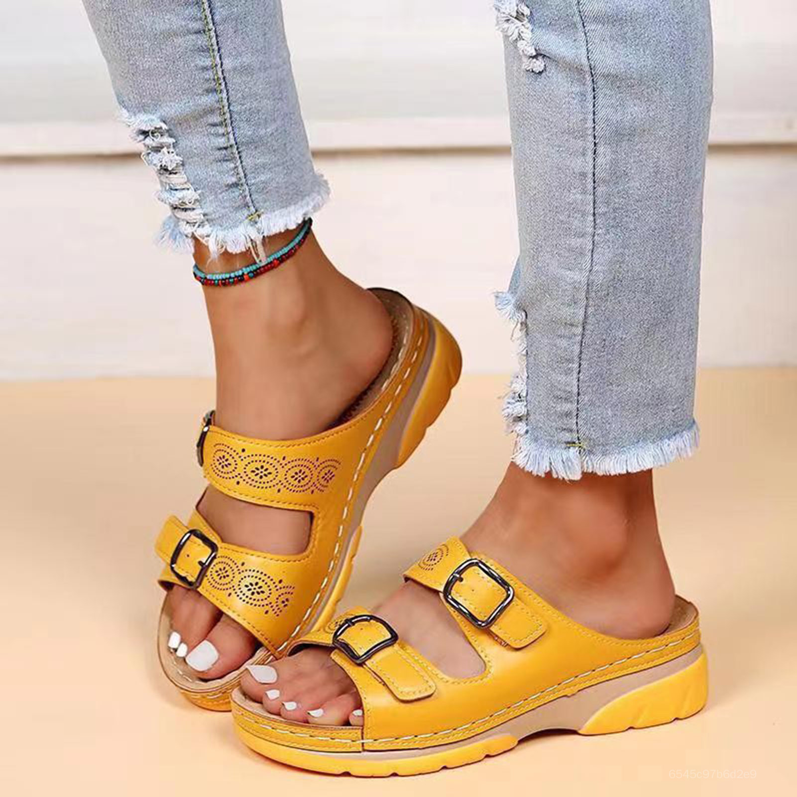 Summer Women Wedge Slippers PU Leather Breathable Summer Outdoor Slipper Suitable for Camping Indoor Walking JEN-MY