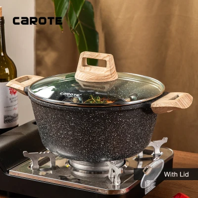 Carote Non Stick Maifan Stone Coating Die-Cast Casserole, PFOA Free, Induction Aluminum Soup Pot With Lid, Suits All Stoves