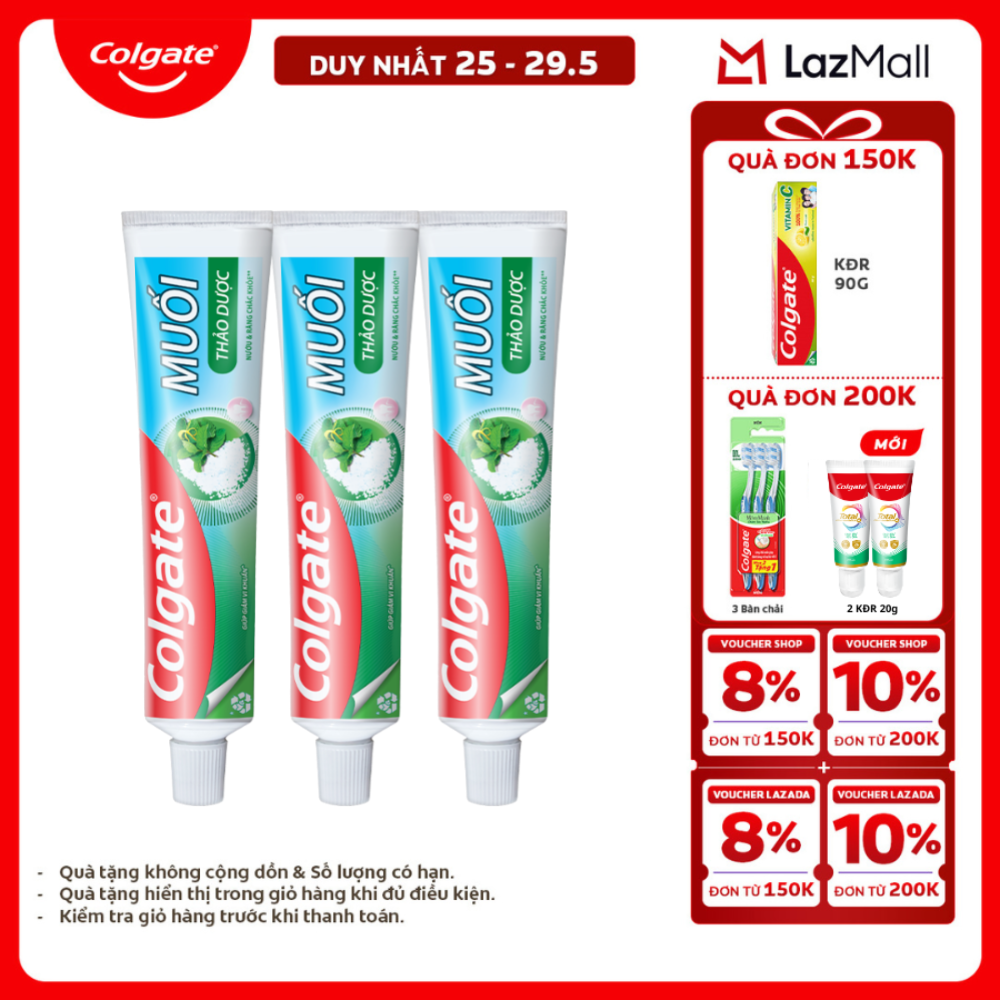 [Chỉ 25-29.5_X2 Voucher giảm 20%] Bộ 3 kem đánh răng Colgate bảo vệ nướu Muối Thảo Dược Herbal Salt 225gx3