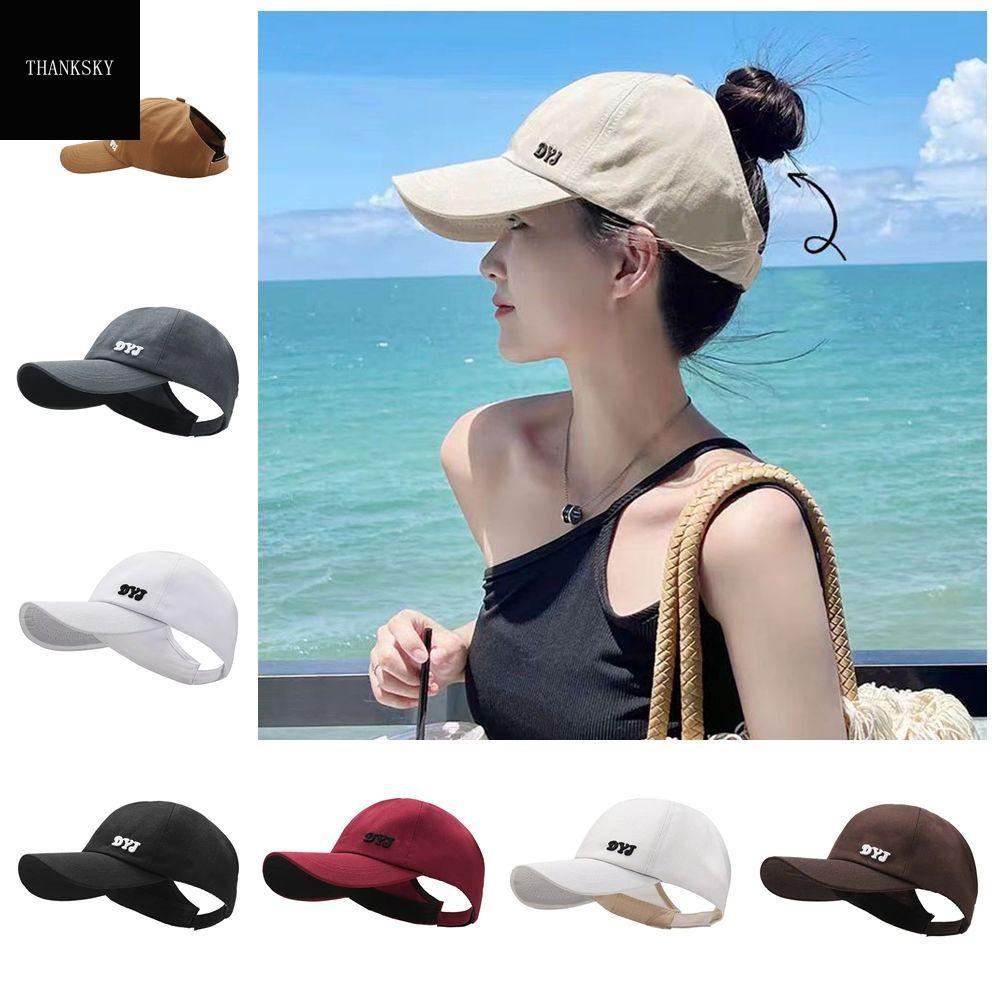 THANKSKY mũ lưỡi trai nón chống nắng uv Thêu chữ Mũ bóng chày hở đầu Bông Phong cách Hàn Quốc Mũ che nắng Hoài cổ Mũ bóng chày Mũ Lưỡi Trai Cô Gái