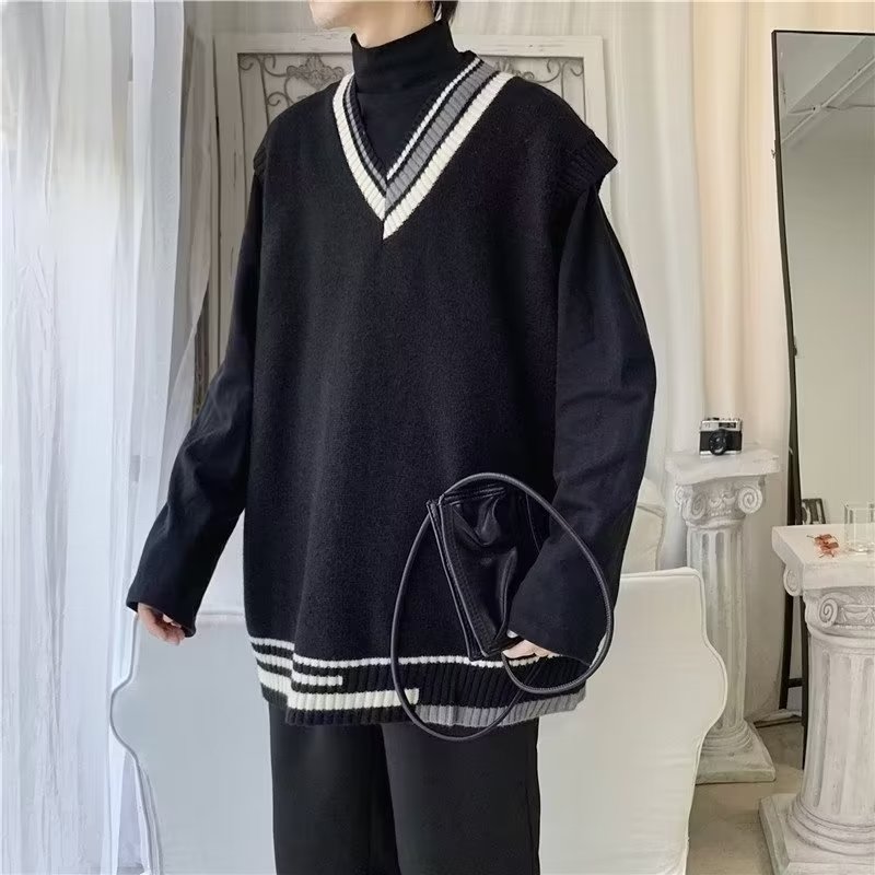 VUNC | Áo vest Áo len cộc tay cổ chữ V cho nam phong cách Đại Học Áo Áo len cổ chữ V rộng