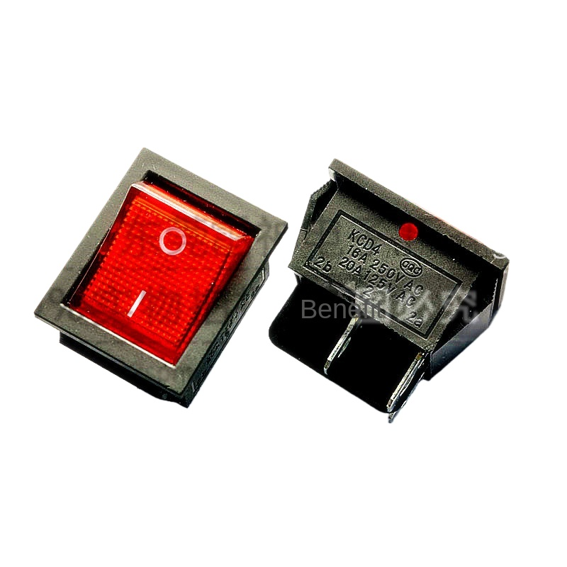 Công Tắc Nguồn KCD4-201/N, KCD7 4 Chân Có Đèn |16A, Đa Dụng, Chất Lượng Cao - Màu Đỏ