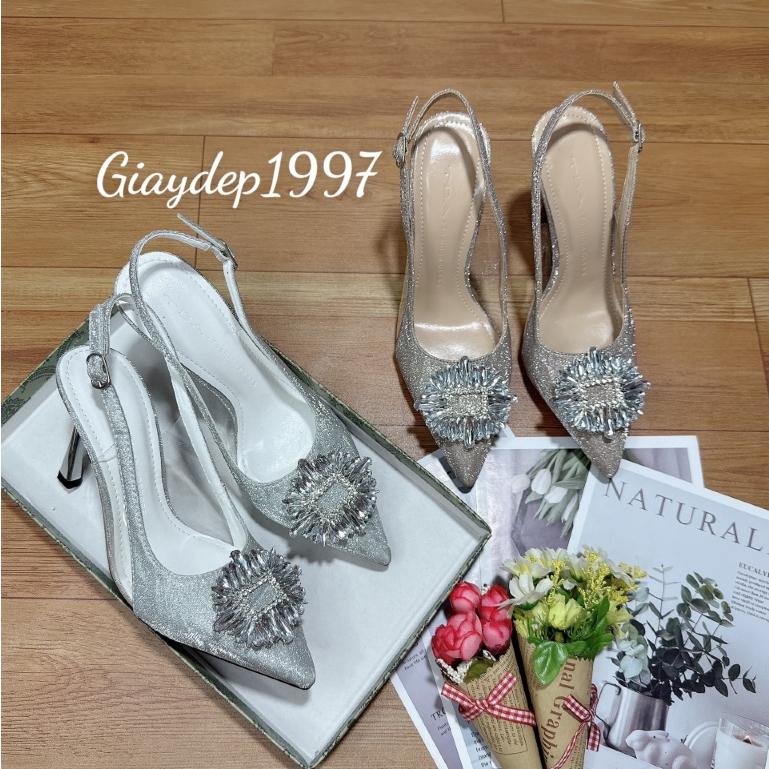 Giày cao gót nữ 9 phân kim sa phối đá cao cấp form chuẩn mã TBA03
