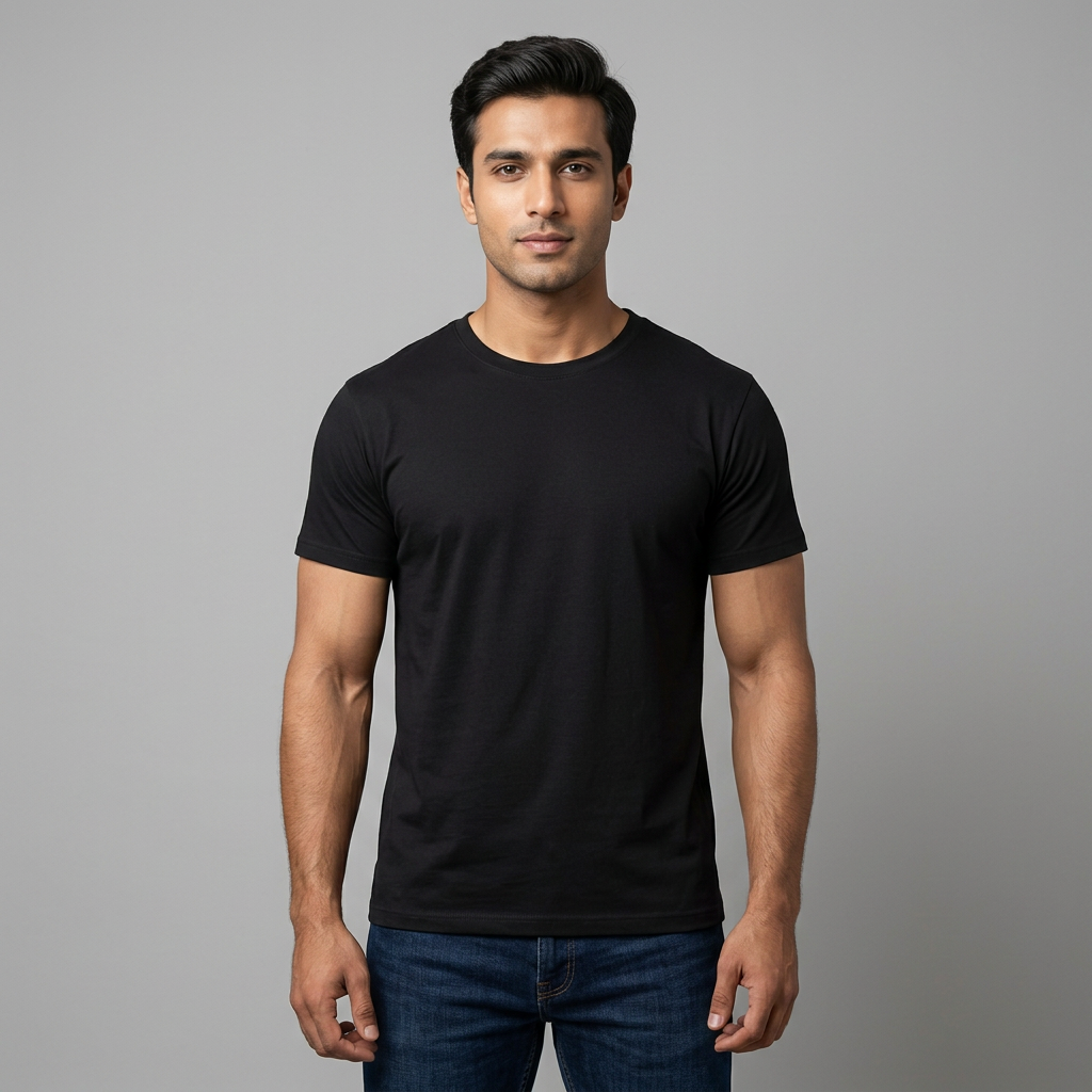Black Plain Basic T Shirt For Men Round Neck Cotton Casual Wear Short Sleeve Everyday Shirt New Arrival Trendy Fashion Design