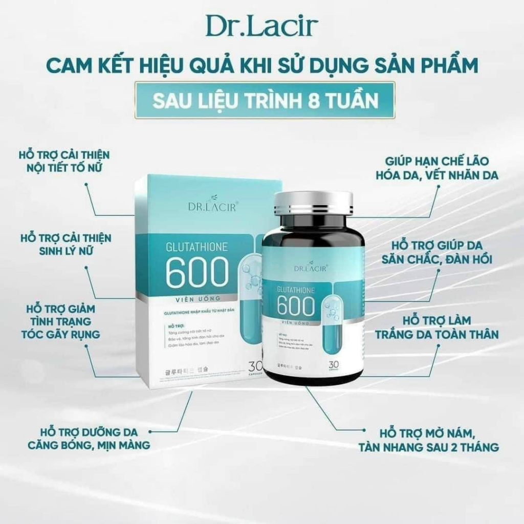 Viên uống trắng da Glutathione 600mg Dr Lacir mờ nám tàn nhang, Glutathione 600 mg Drlacir-Glutathio