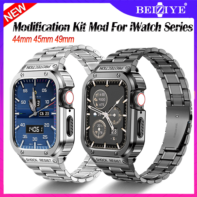 Stainless Steel strap for Apple Watch band Ultra 2 49mm Metal Case Modification Kit Mod For iWatch Series 9 8 7 6 5 4 SE2 45mm 44mm 41mm 40mm Watchband Bracelet for Men ราคา 942 บาท*ส่งฟรี