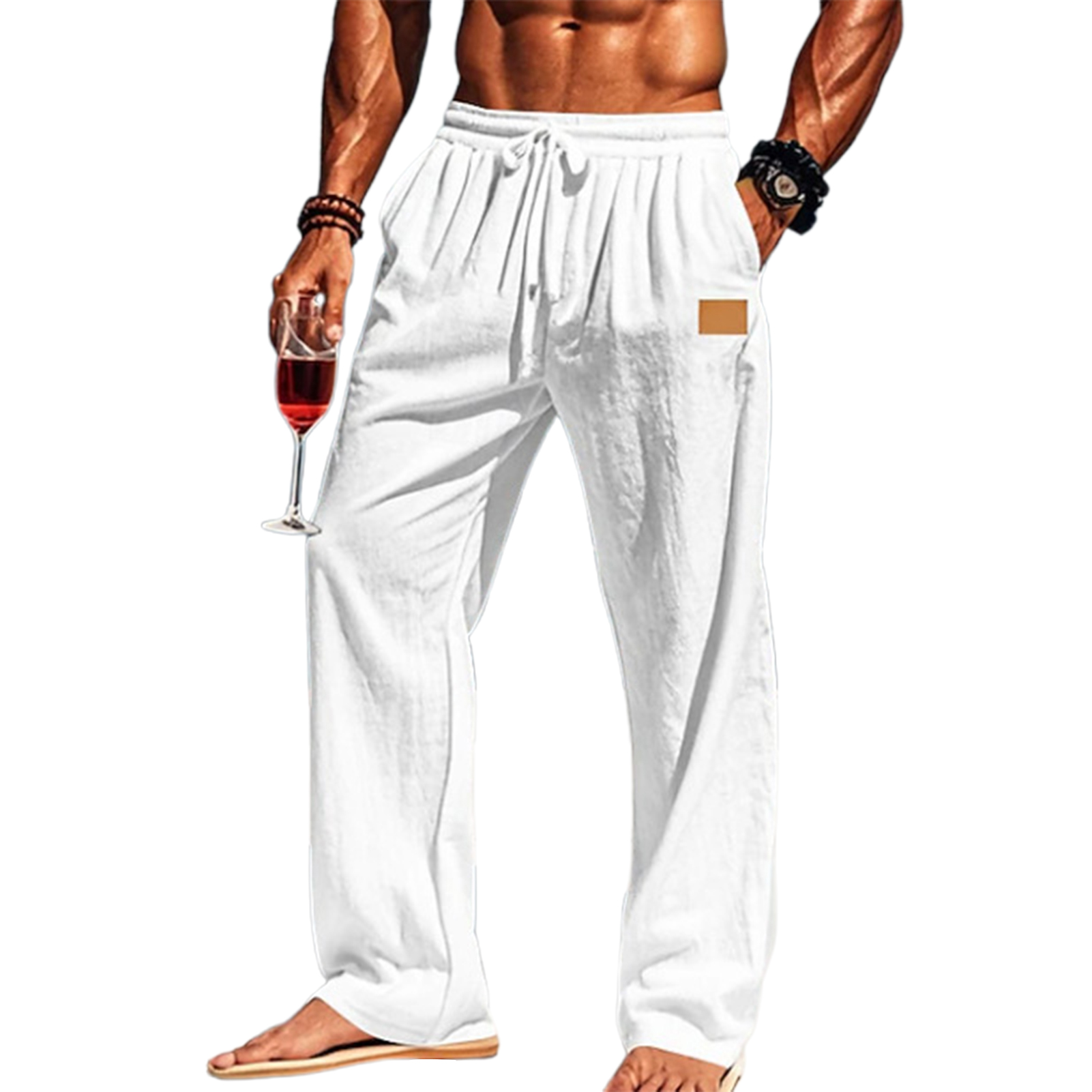 UHH Men Casual Pants Drawstring Waist Trousers Men's Casual Loose Fit Trousers with Drawstring Waist – Comfortable Solid Color Pants for Fitness Running Outdoor Activities – Lightweight for Everyday - 4