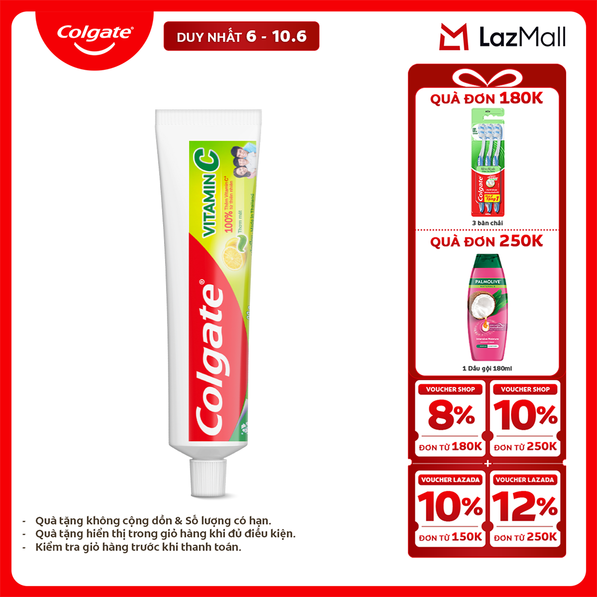 [Chỉ 6-10.6_X2 Voucher giảm 22%] Kem đánh răng Colgate Vitamin C thơm mát 90g