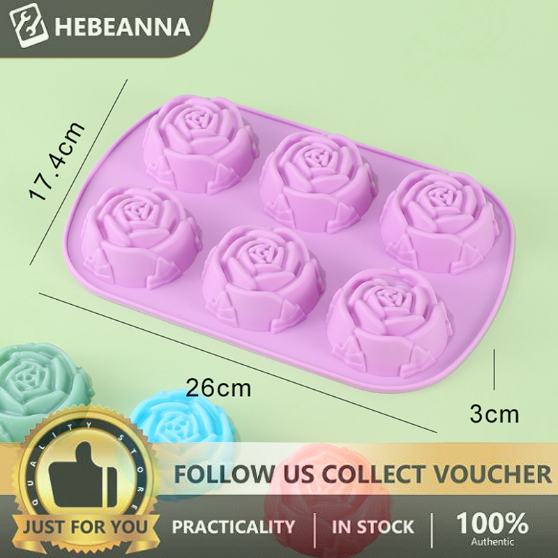 Hebeanna 6-hoa hồng Silicone Kem bánh khuôn sô cô la khuôn silicon Xà Phòng DIY 3D Cupcake Bakeware khay nướng khay làm bánh