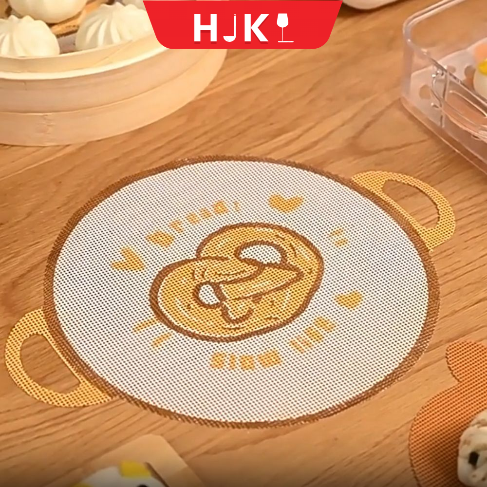 HJKL 4pcs Mẫu Hoạt Hình Thảm hấp silicone Có thể tái sử dụng Khả năng chịu nhiệt độ cao Vải ủi hơi nước Phụ kiện nướng bếp Không dính Thảm nướng Bánh bao hấp