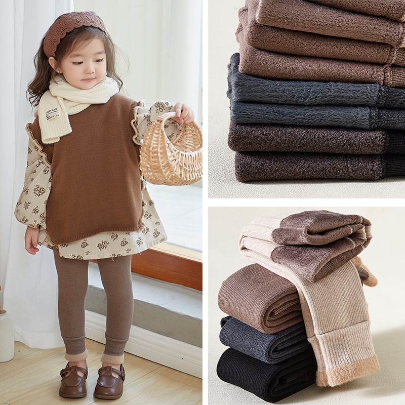 Quần tất len lót lông mịn cho bé gái, Quần legging lót lông cho bé siêu sành điệu chất len tăm dày dặn
