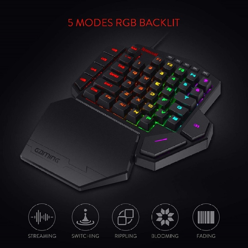 Redragon K585 DITI One-Handed RGB Mechanical Gaming Keyboard, Blue Switches, Type-C Professional Gaming Keypad with 7 Onboard Macro Keys Singapore