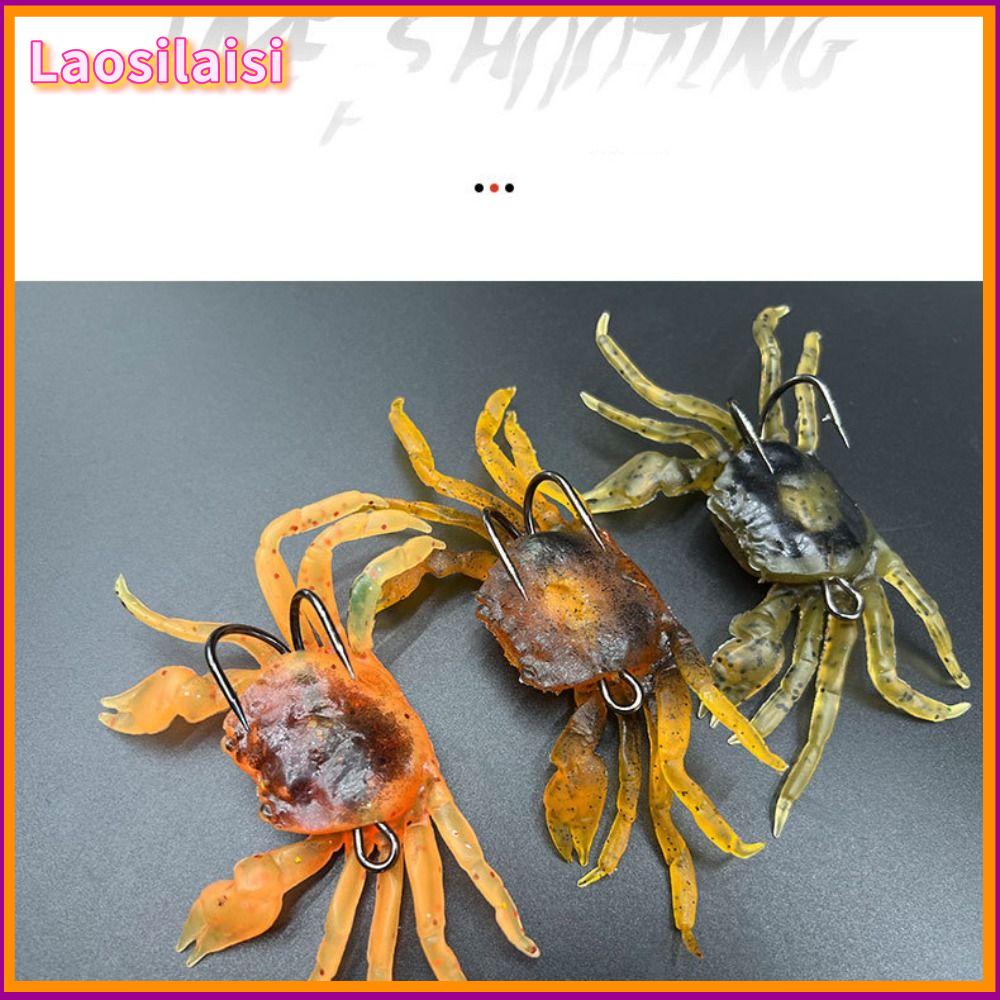 LAOSILAISI 2PCS Mềm Cua cao su mô phỏng Có móc đôi Cam Xanh Lá Nâu Mồi Câu Cá Silicone Mồi câu cá biển Câu Cá