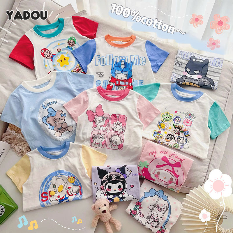 YADOU เสื้อยืดเด็ก เด็กชายและเด็กหญิง เสื้อยืดผ้าฝ้ายแท้ การ์ตูนน่ารักบนแขนสั้น เสื้อยืดสี Candy ราคา 204 บาท*ส่งฟรี