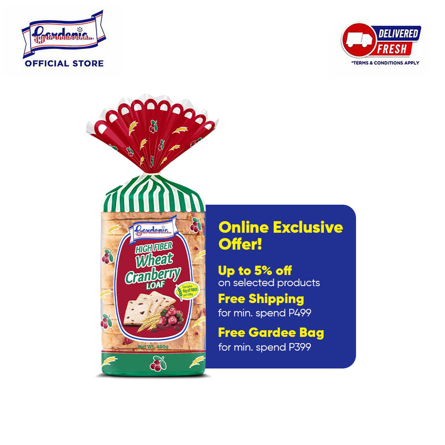 Gardenia High Fiber Wheat Cranberry Loaf 400g