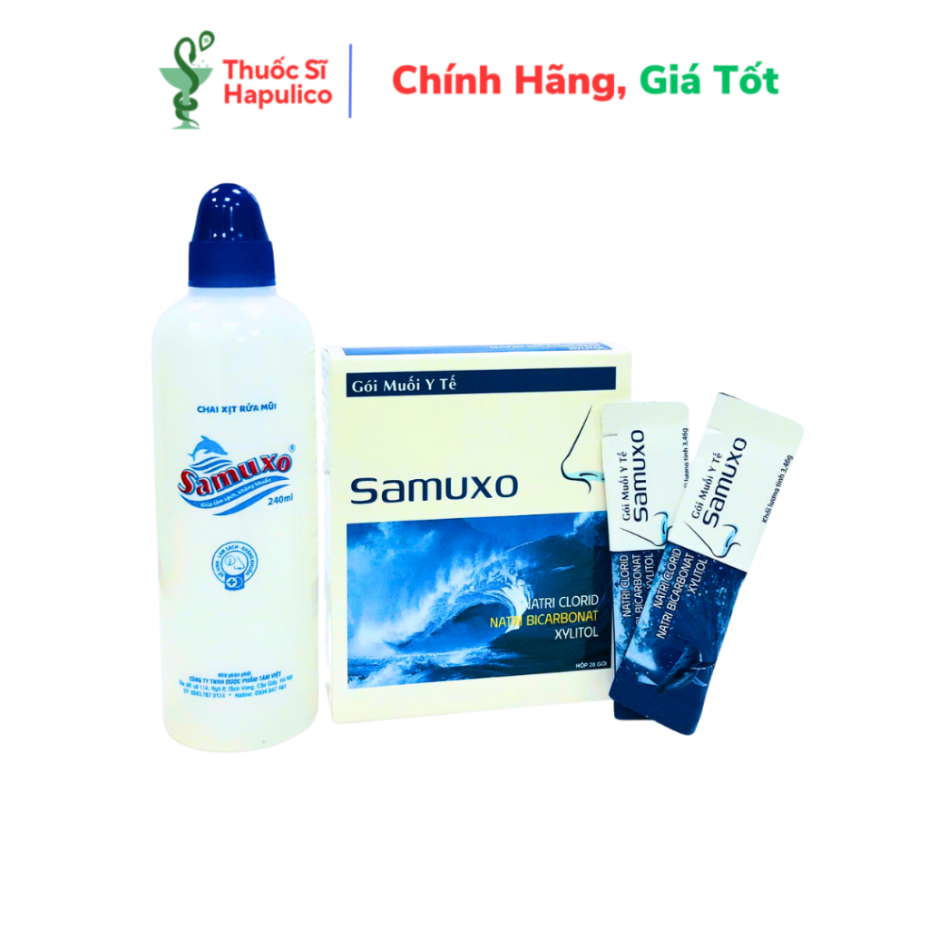 Muối Rửa Mũi Samuxo Tặng Bình Xịt Rửa Mũi Hỗ Trợ Viêm Mũi Xoang – Hộp 20 gói