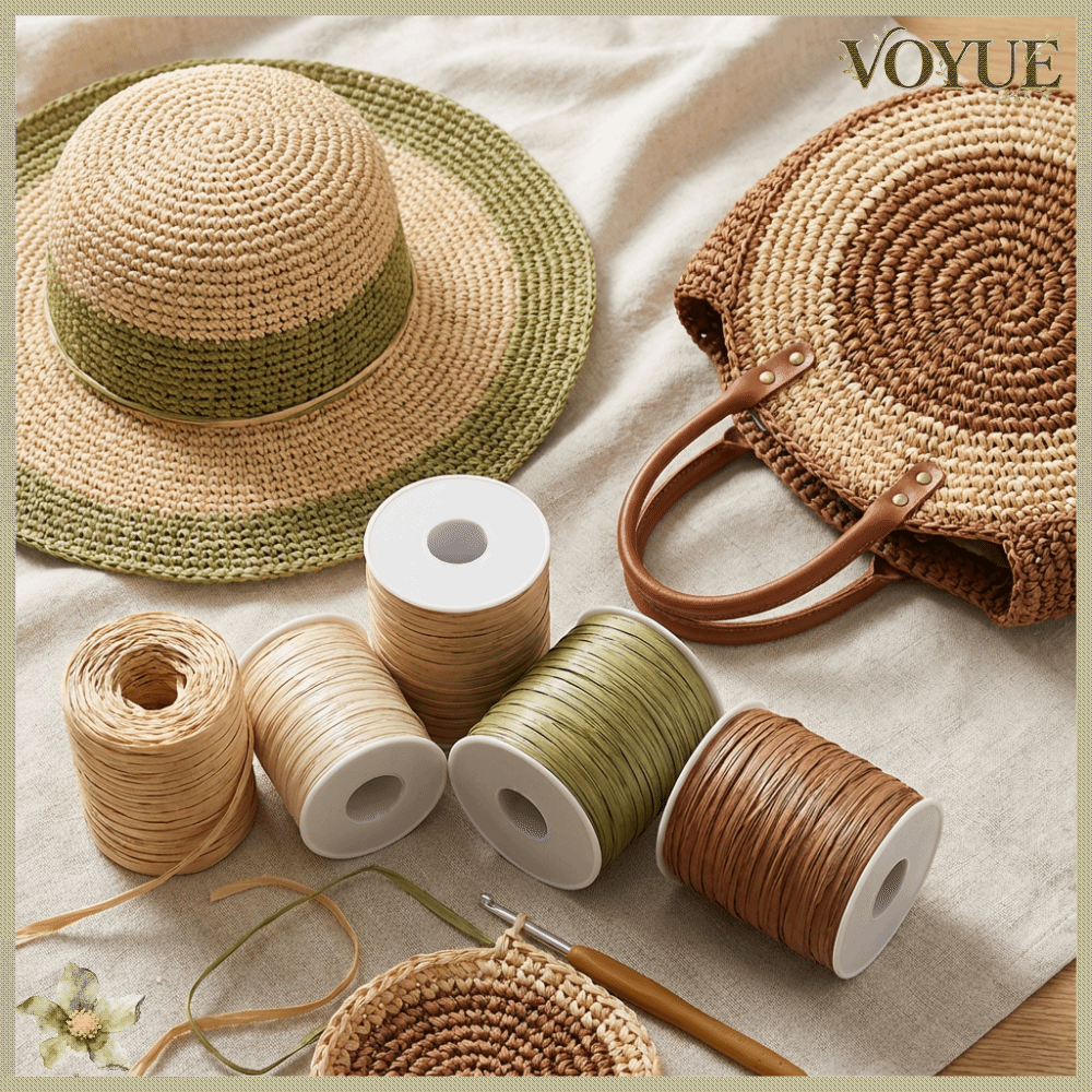 VOYUE Dệt vải Sợi Raffia Bền bỉ 120M mỗi cuộn Mũ móc dây ruy băng Chất lượng cao cấp Thân thiện với môi trường Sợi móc Tự làm