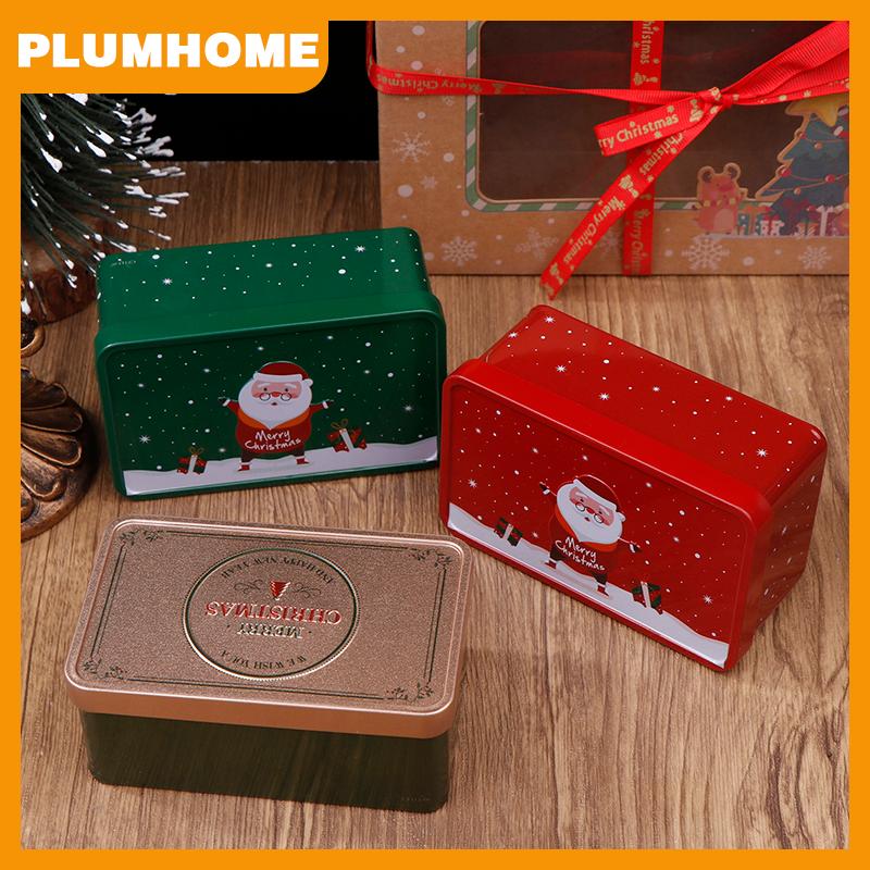 PLUMHOME Hình Chữ Nhật Giáng Sinh Tinplate Hộp Rỗng Cookie Kẹo Hộp Santa Claus Hộp Quà Tặng Trang Sức Lưu Trữ Có Thể Kỳ Nghỉ Đám Cưới Đảng Trang Trí Nội Thất