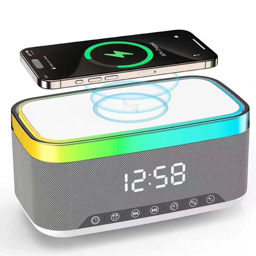 New Smart Bluetooth Speaker 15W Wireless Charger Bedhead Night Light Alarm Clock LED Clock with FM Radio Music Center