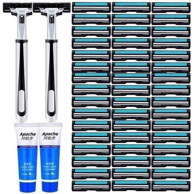 Sét Dao Cạo Râu 72 Lưỡi + 2 cán Dao Tặng 2 Lọ Gel Làm Mềm Râu và Hộp Nhựa Đựng Cán