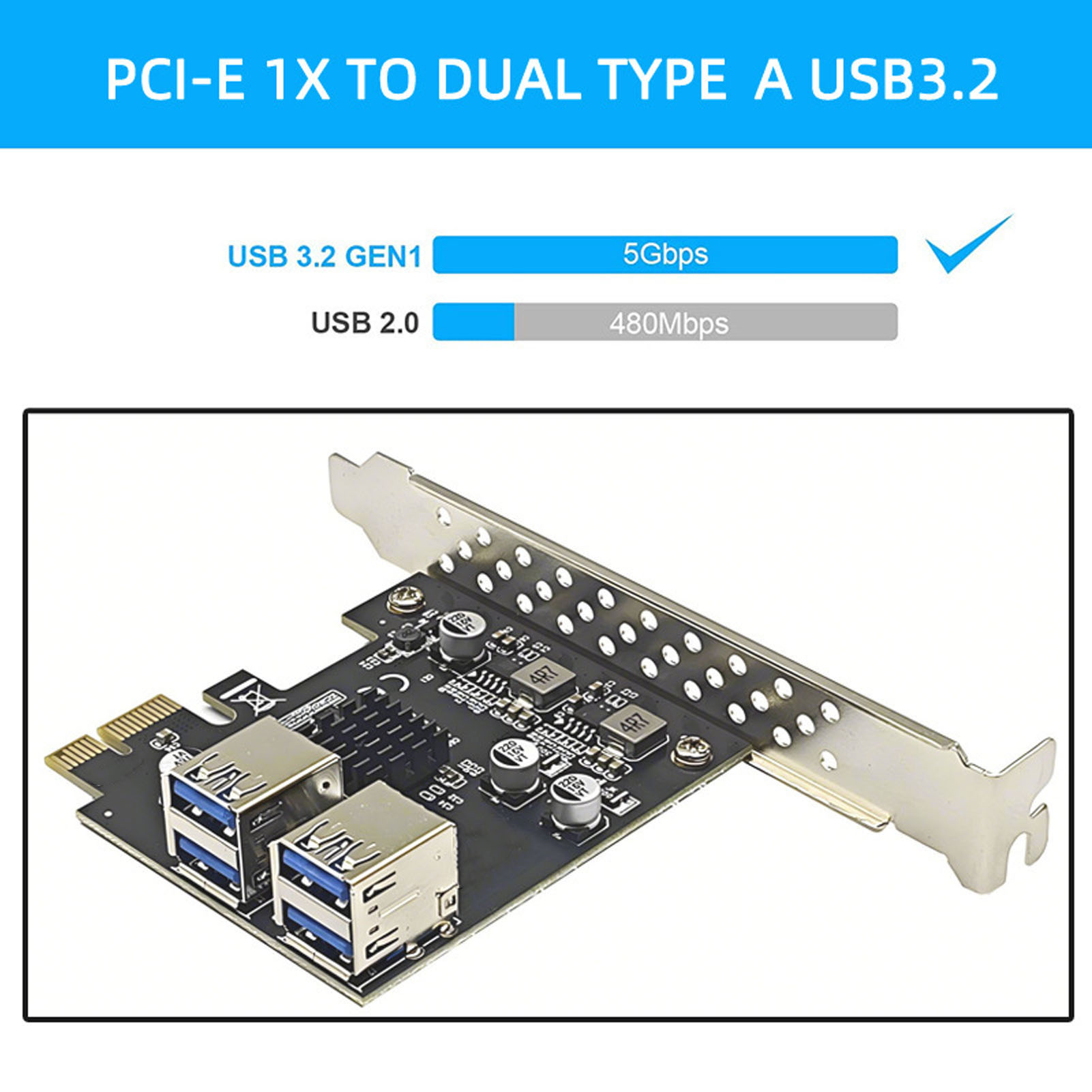 Pcie 1 để 4 USB 3.0 PCI Express 16X khe cắm Card nâng 4 cổng PCIe Cạc mạng usb3.2 Gen1 Thẻ mở rộng USB Một 5gbps Hỗ trợ 1x4x8x 16X khe cắm