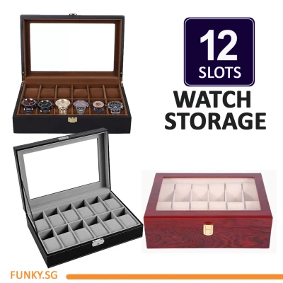 12 slots Watch Storage Box Display PU Leather/ Wooden Case in Silver/ Gold Hardware