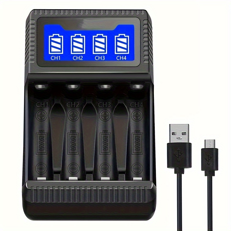 AA AAA Battery Charger USB Input Fast Charging and Independent Charging Slot with Smart LCD Display