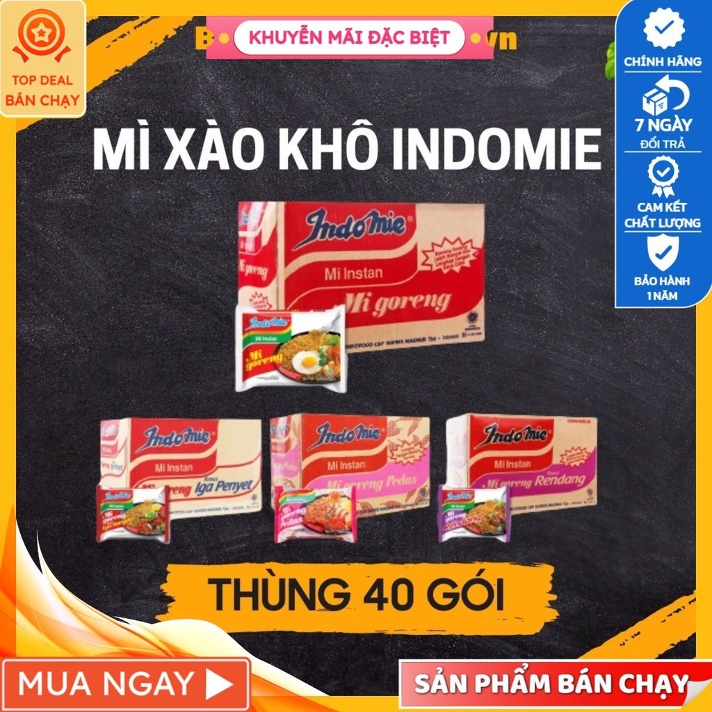 Mì Indomie Thùng 40 Gói Mì Trộn Indomie Mix Đủ Vị Đặc Biệt, Cay Nồng